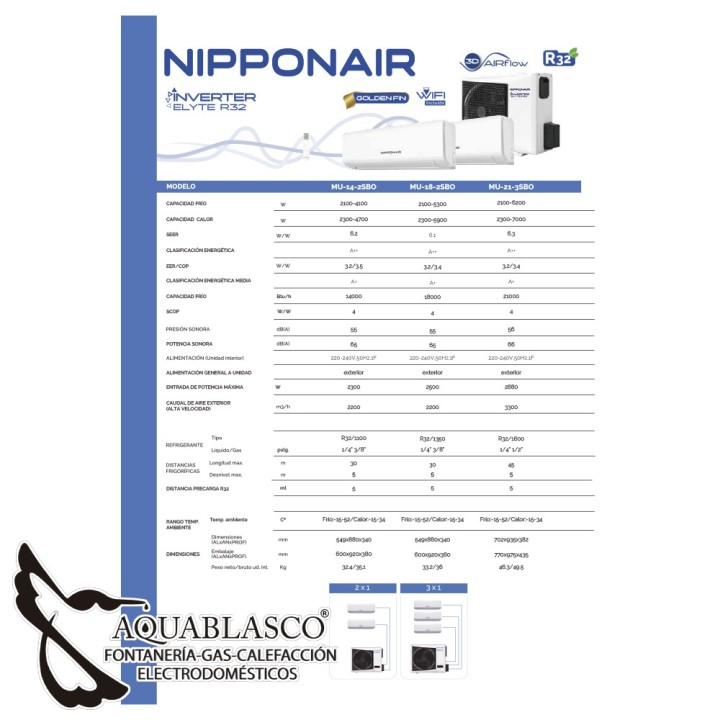 Split NipponAir 2 x 1 6200 F / 7000 Inverter A++