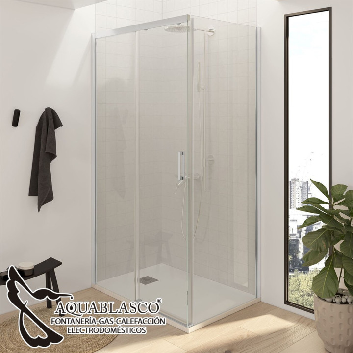 Mampara Rectangular Ancho 75 Sin Perfil Inferior 2 Fijo 2 Puertas Correderas Cristal