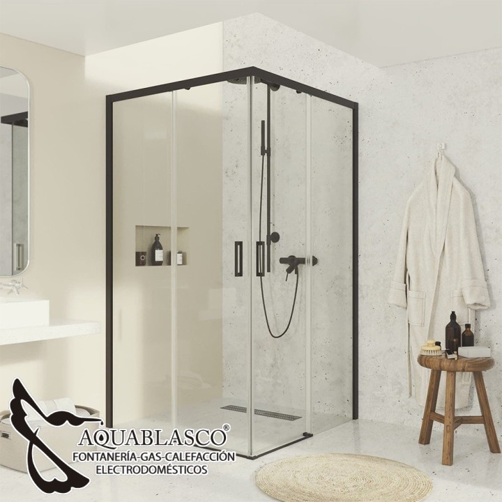 Mampara Black Rectangular Ancho 75 Sin Perfil Inferior 2 Fijos2 Puertas Correderas Cristal
