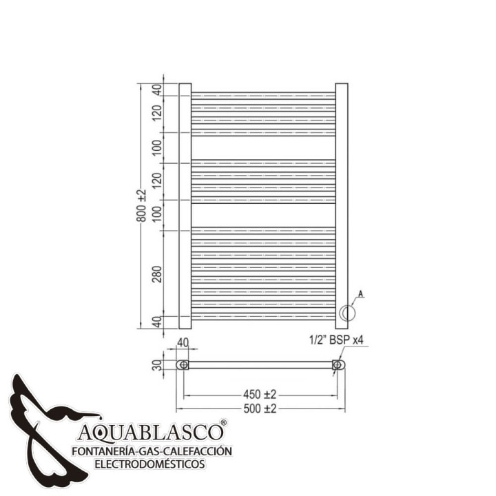Radiador Secatoallas Agua negro 80 x 50 Cm
