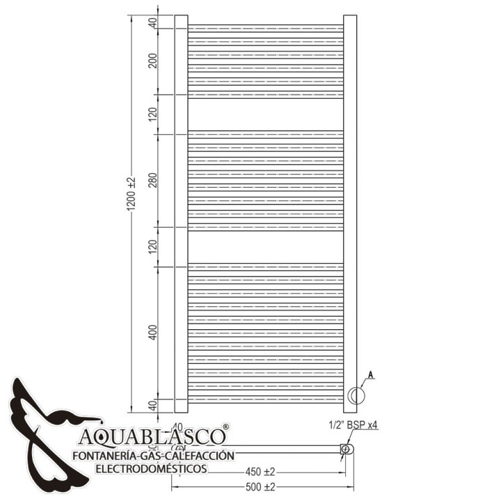 Radiador Secatoallas Agua negro 120 x 50 Cm