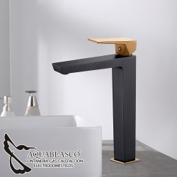 Monomando lavabo alto Infinite negro cristal y oro rosa