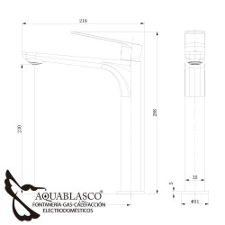 Monomando lavabo alto negro cristal glory