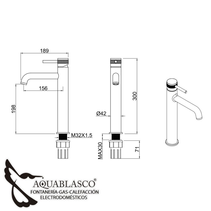 Monomando lavabo alto cromo Diamond