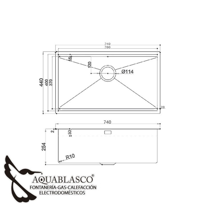 Fregadero 700 x 440 Mm 1Cubeta Acero Rubi