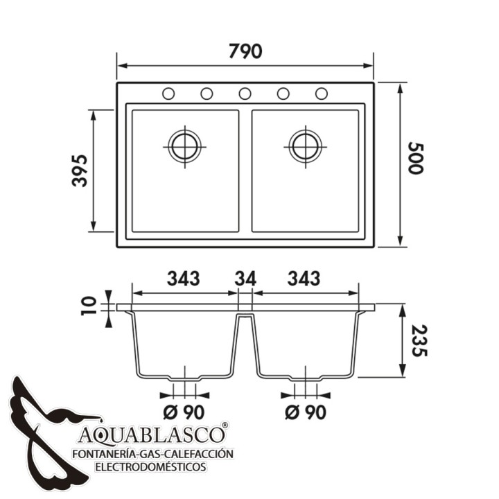 Fregadero 2 C  79 x 50 Quadrille