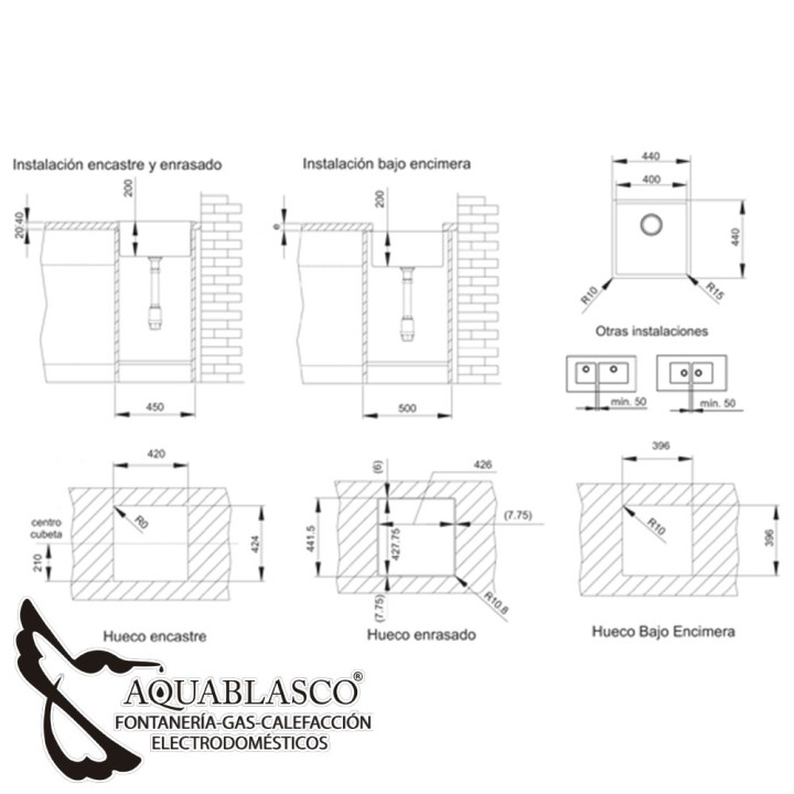 Fregadero 1 Cubeta 54 x 44 Cm inox Aktuell