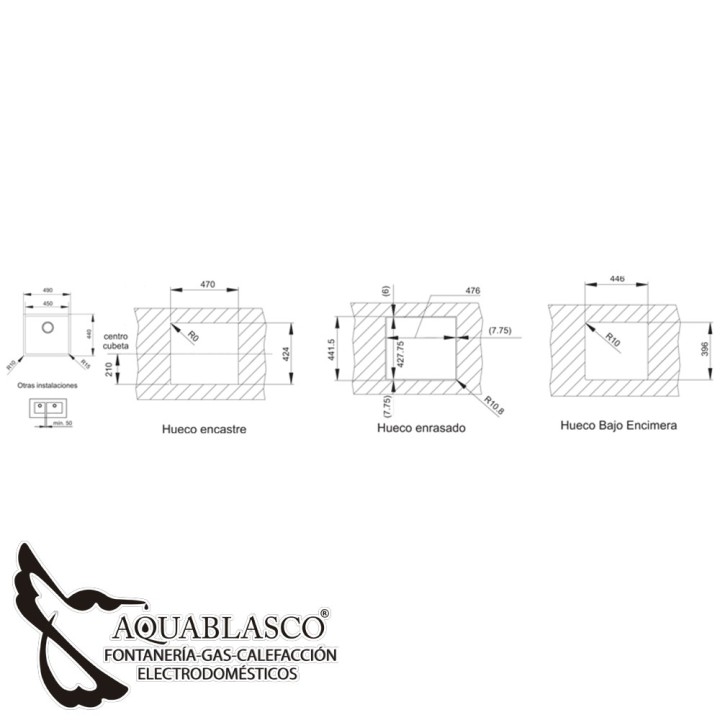 Fregadero 1 Cubeta 45 x 40 Cm Inox Aktuell