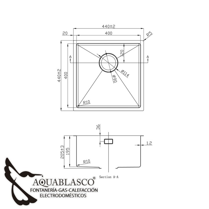 Fregadero 440 x 440 Mm 1Cubeta Acero Antracita Pirita