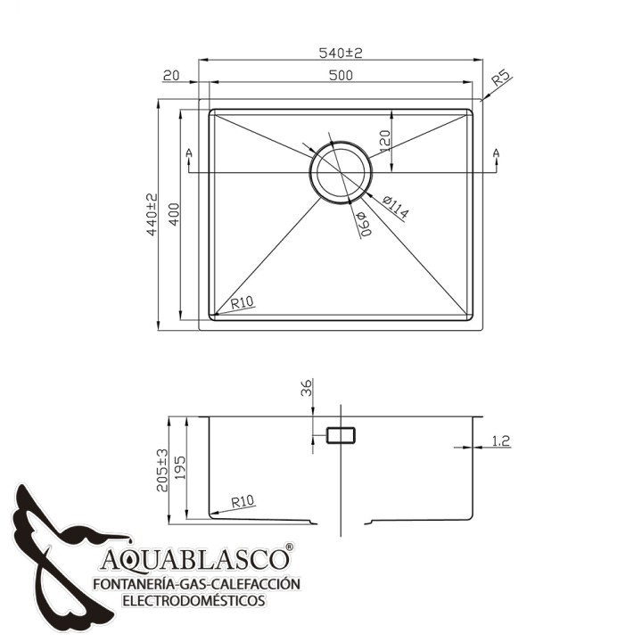 Fregadero 540 x 440 Mm 1Cubeta Acero Antracita Agata